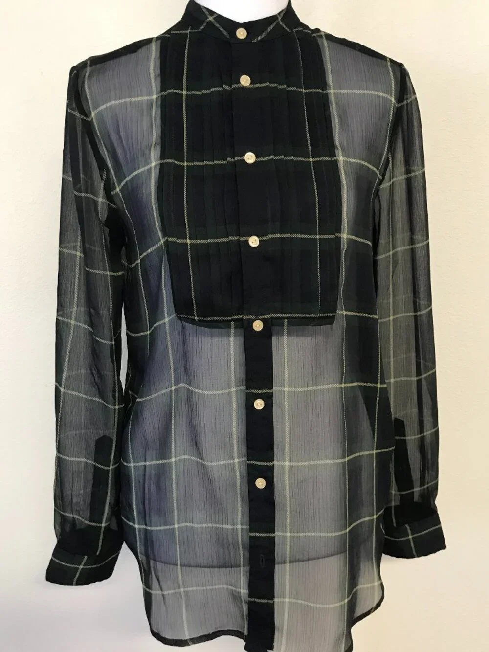 Polo Ralph Lauren Sheer Plaid Chiffon Button Shirt Youth 16 Fits XS